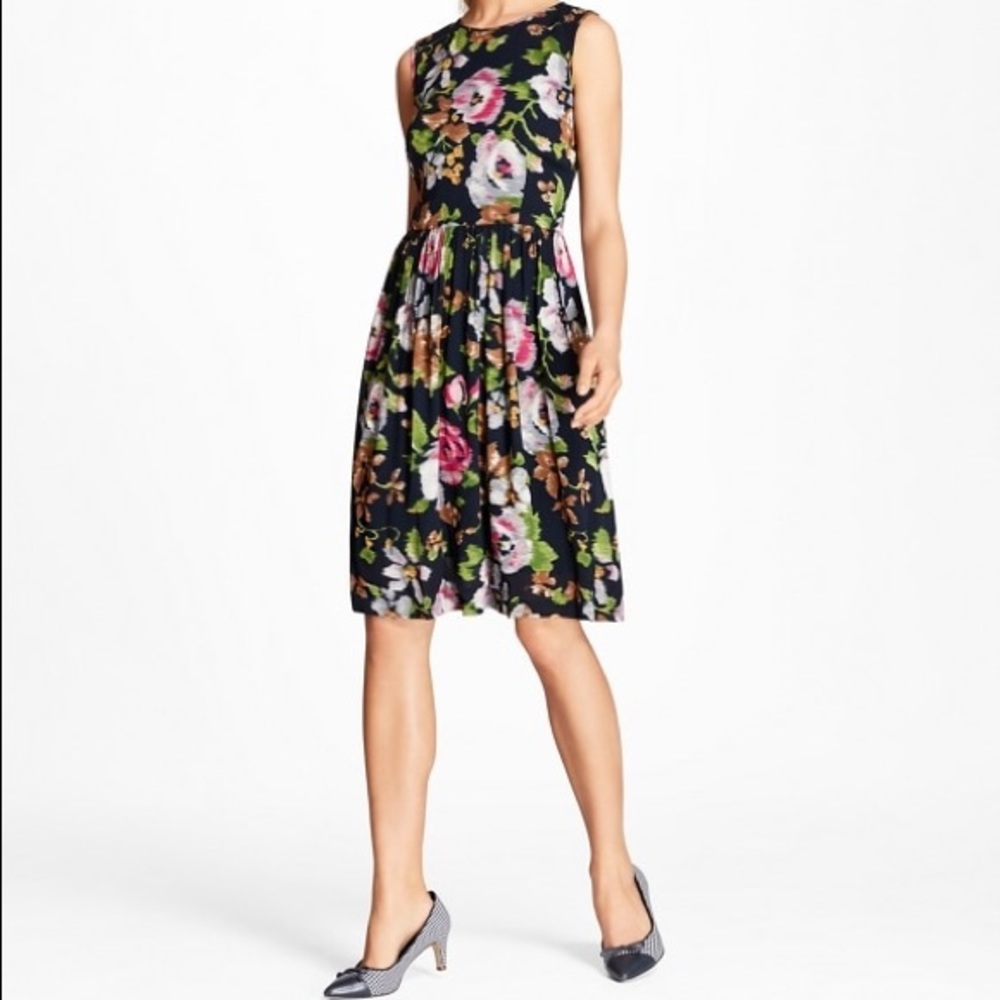 Brooks Brothers red fleece navy floral dress 8